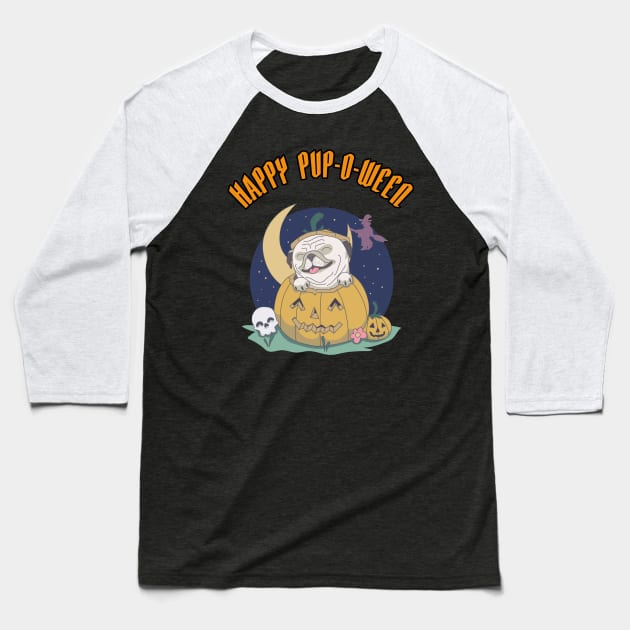 Happy Pup-O-Ween ! Cute Dog Lovers Halloween Design Baseball T-Shirt by PsychoDynamics